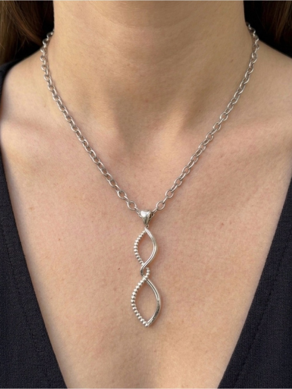Lagos Caviar Sterling Silver Infinity Pendant Necklace 18” RARE